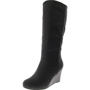 Womens Faux Leather Embossed Knee-High Boots