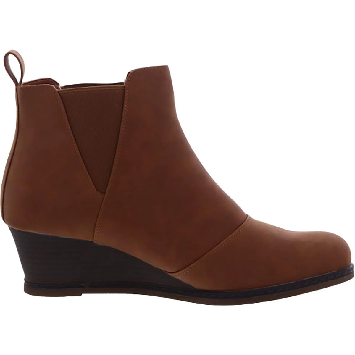 Womens Faux Leather Pull On Ankle Boots