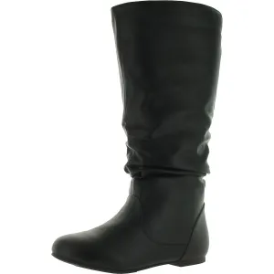 Womens Faux Leather Round Toe Knee-High Boots