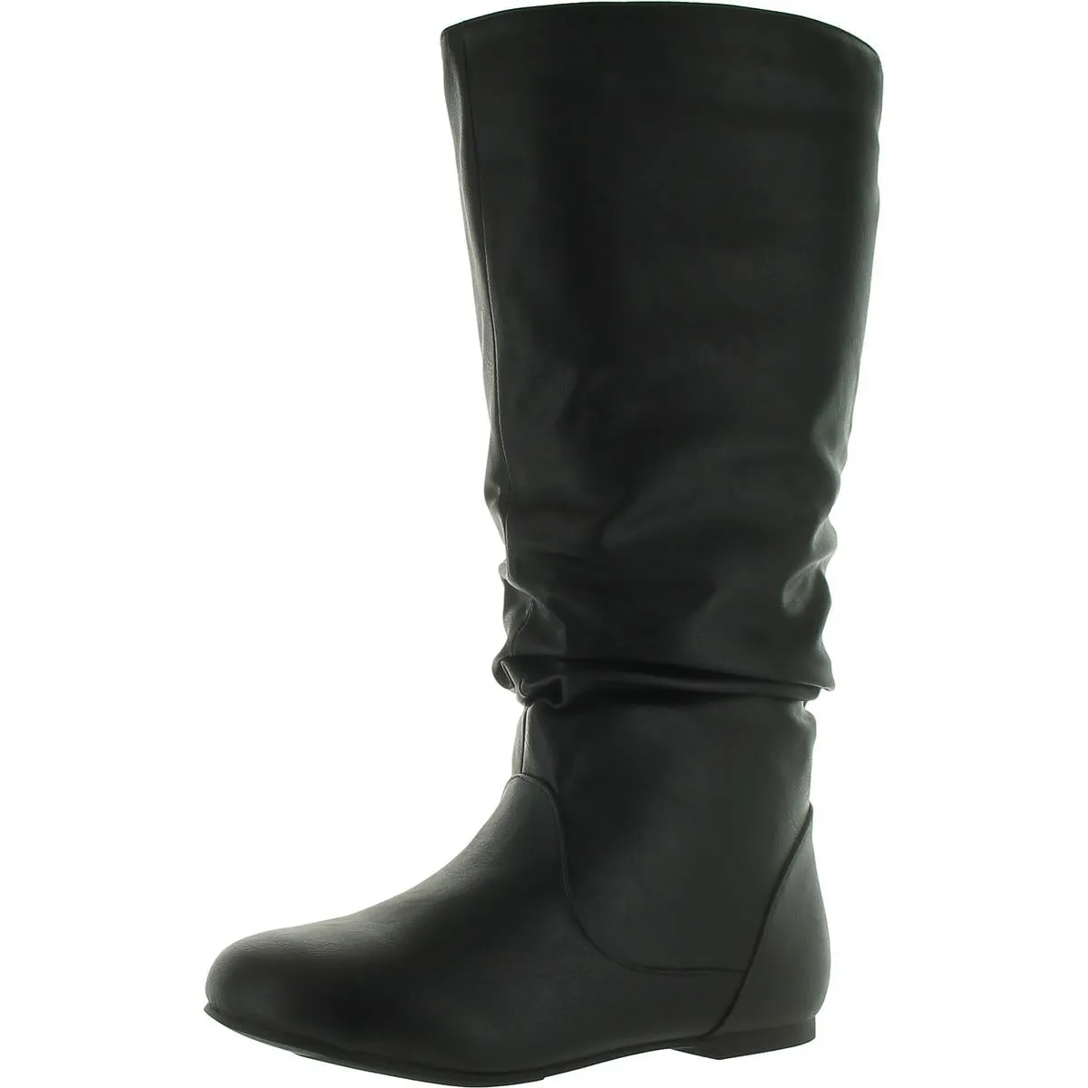 Womens Faux Leather Round Toe Knee-High Boots