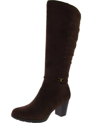 Womens Faux Suede Block Heel Knee-High Boots