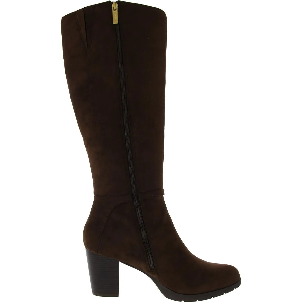 Womens Faux Suede Block Heel Knee-High Boots