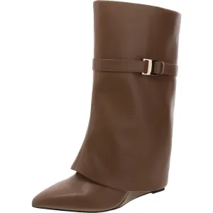 Womens Fold-Over Leather Mid-Calf Boots