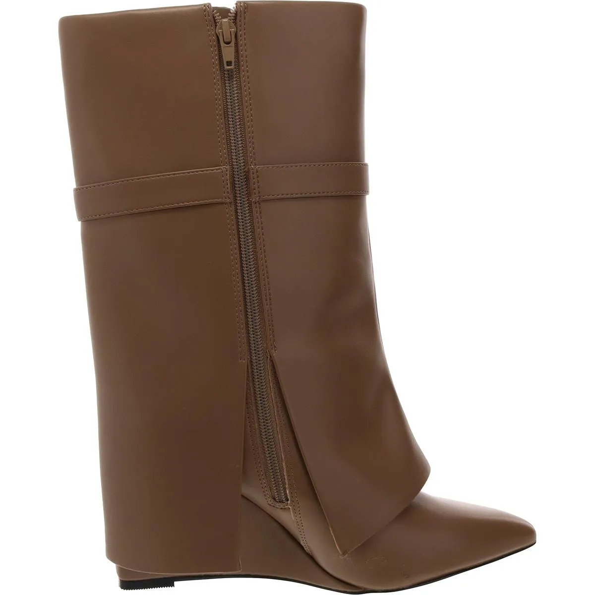 Womens Fold-Over Leather Mid-Calf Boots