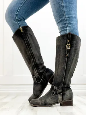 Women's Hold Your Horses Boot In Washed Dark Blue Denim