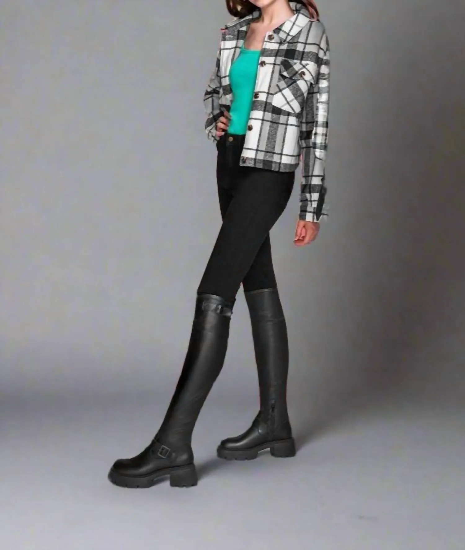 Women's Knee High Combat Boots In Black