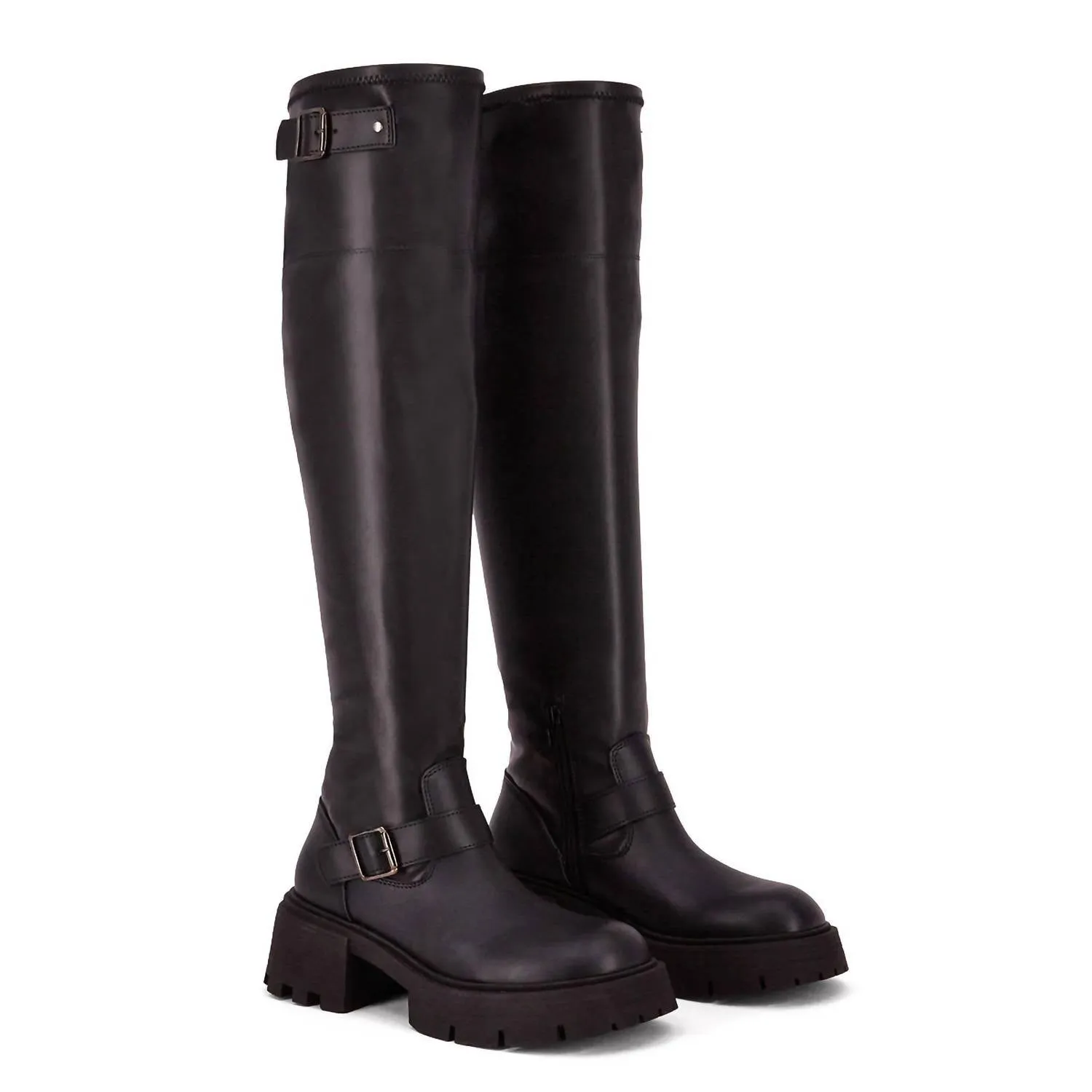 Women's Knee High Combat Boots In Black