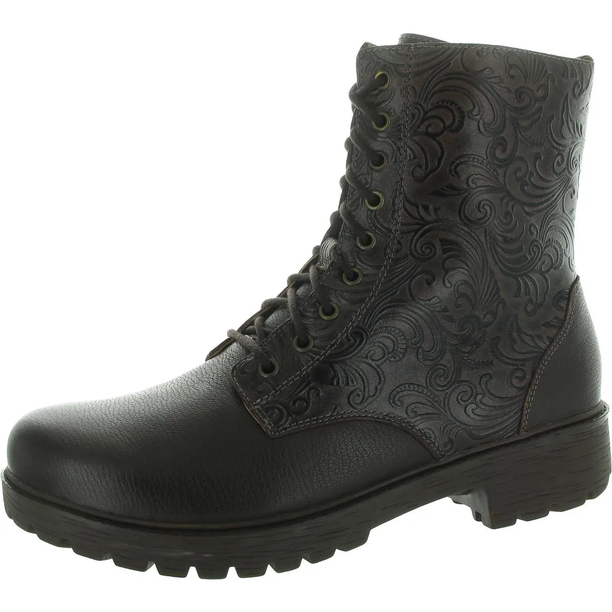 Womens Lace-Up Leather Mid-Calf Boots