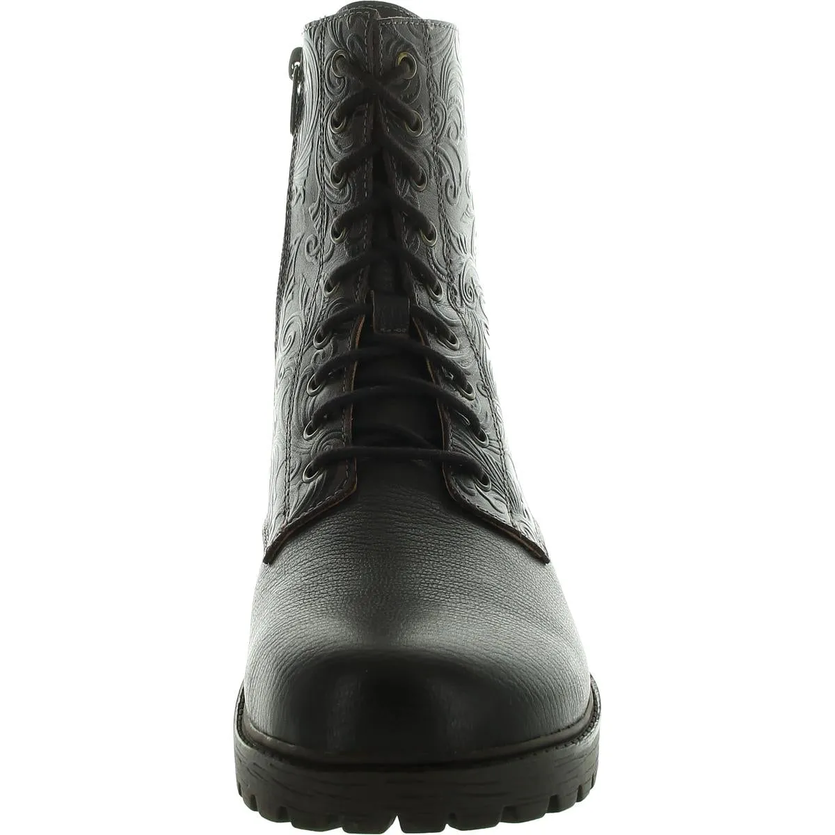Womens Lace-Up Leather Mid-Calf Boots