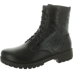 Womens Lace-Up Leather Mid-Calf Boots