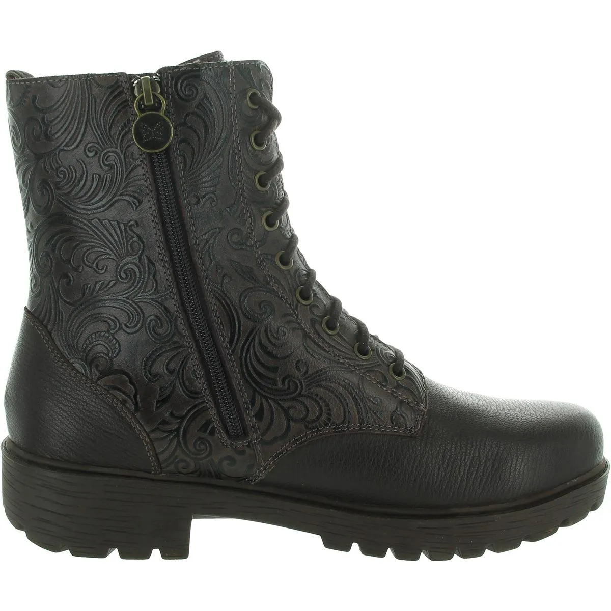 Womens Lace-Up Leather Mid-Calf Boots
