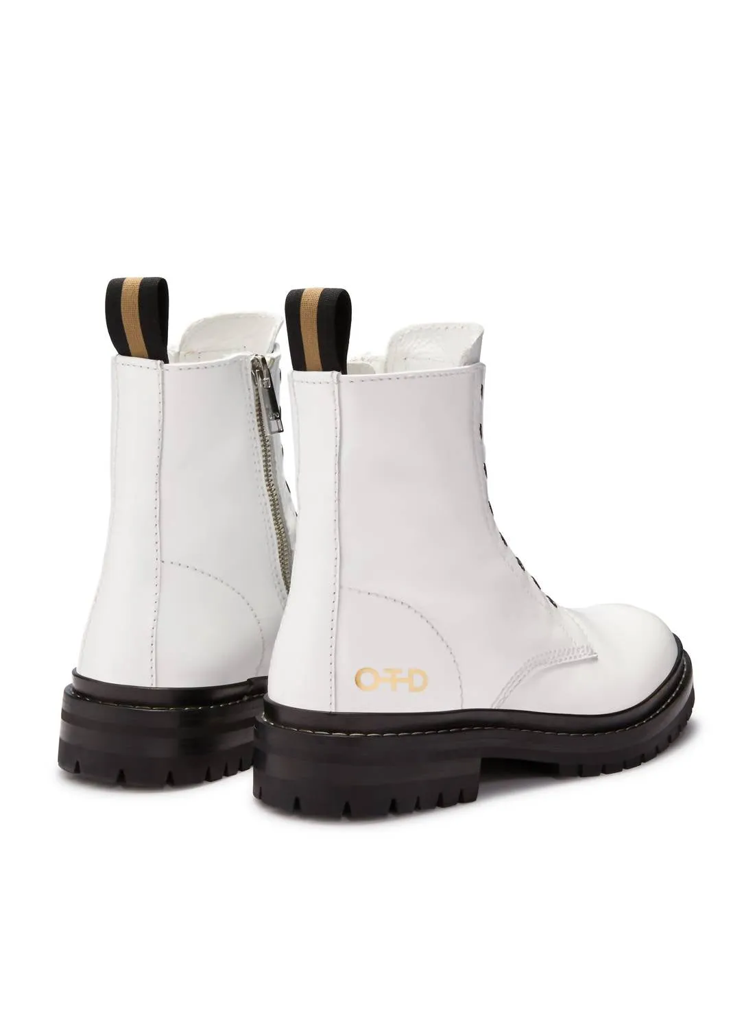 Women's Laceless Leather Combat Boots In White