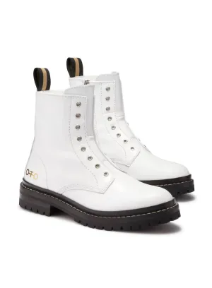 Women's Laceless Leather Combat Boots In White