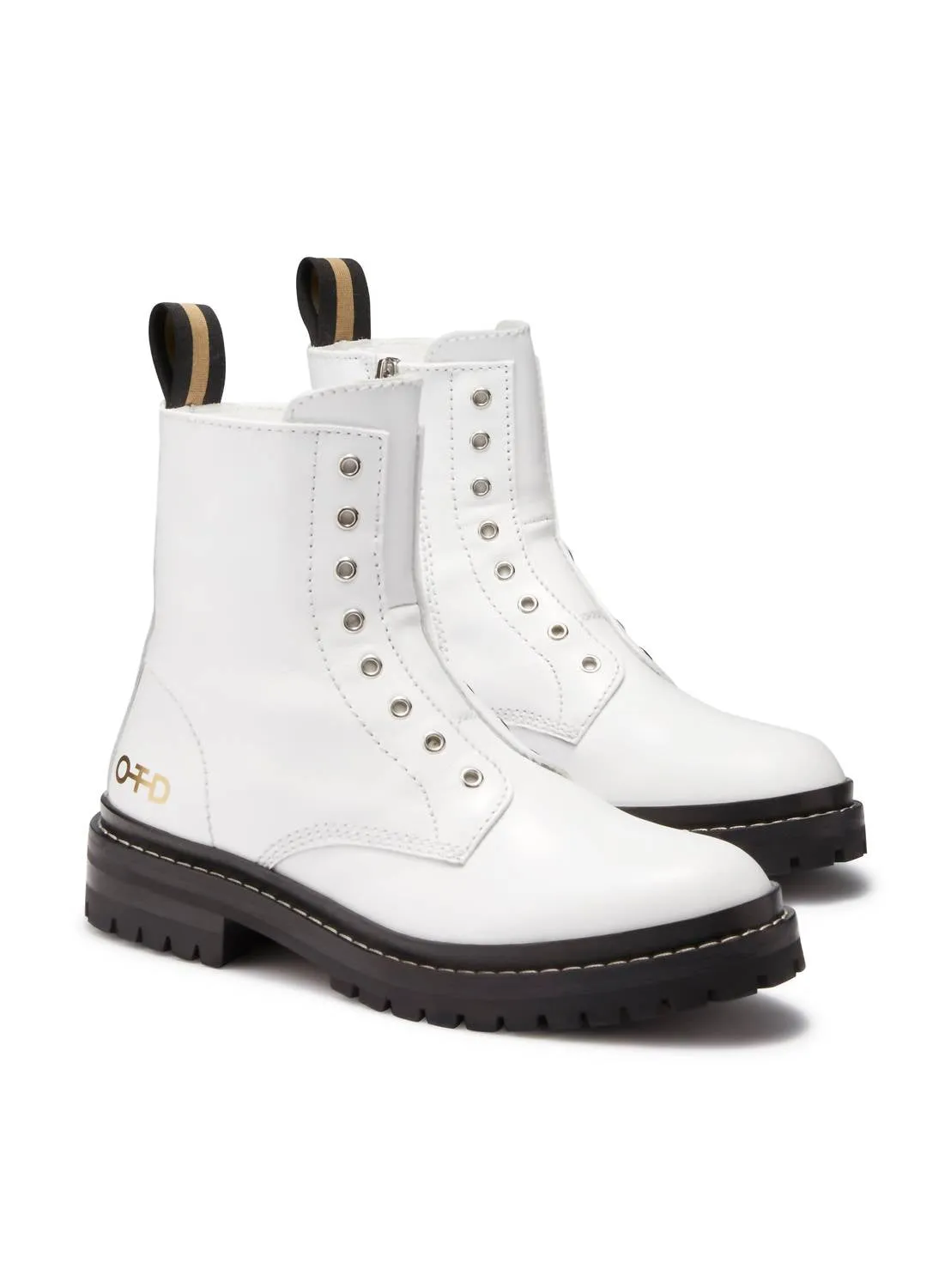 Women's Laceless Leather Combat Boots In White