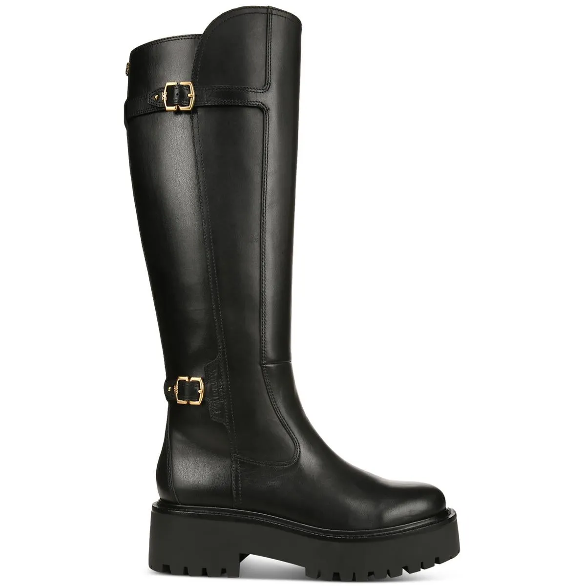 Womens Leather Block Heel Knee-High Boots