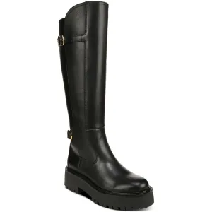 Womens Leather Block Heel Knee-High Boots