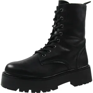 Womens Lugged Sole Leather Combat & Lace-Up Boots