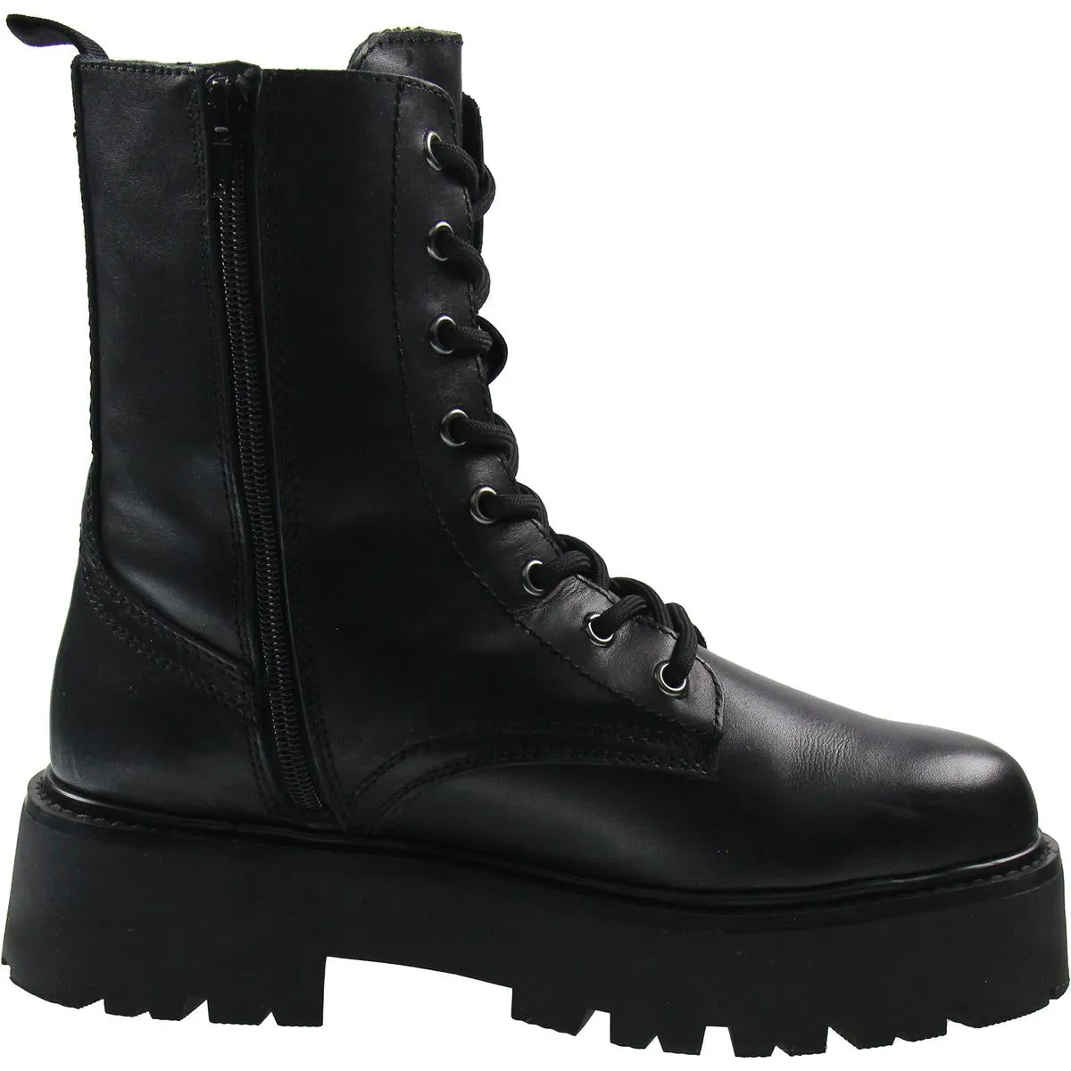 Womens Lugged Sole Leather Combat & Lace-Up Boots