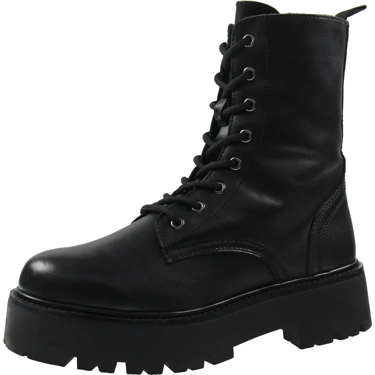 Womens Lugged Sole Leather Combat & Lace-Up Boots