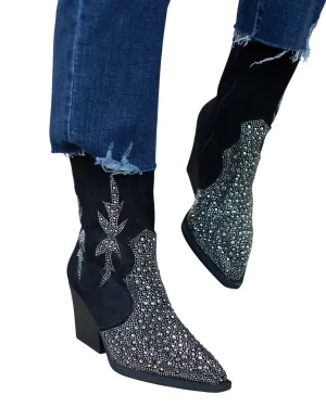 Women's Lux Rhinestone Booties In Black