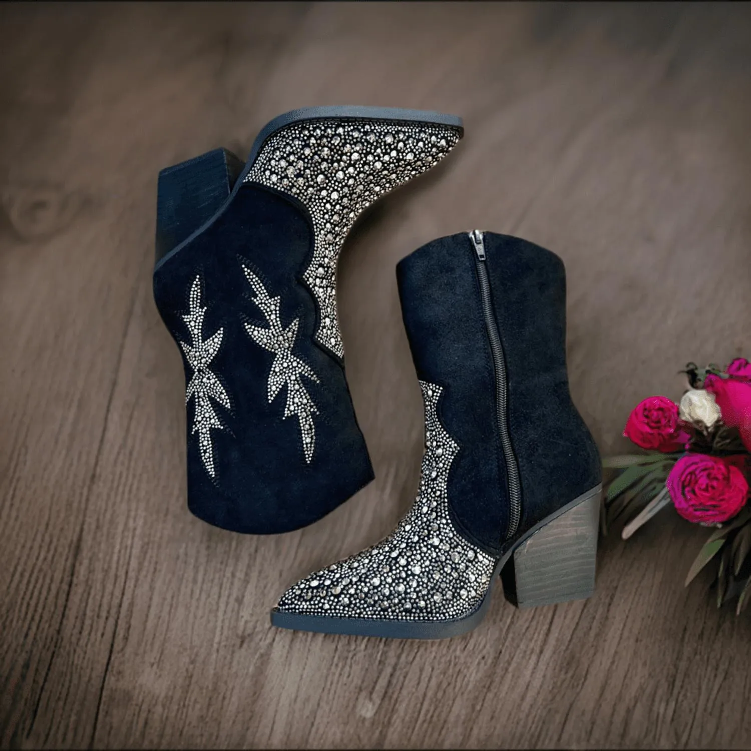 Women's Lux Rhinestone Booties In Black