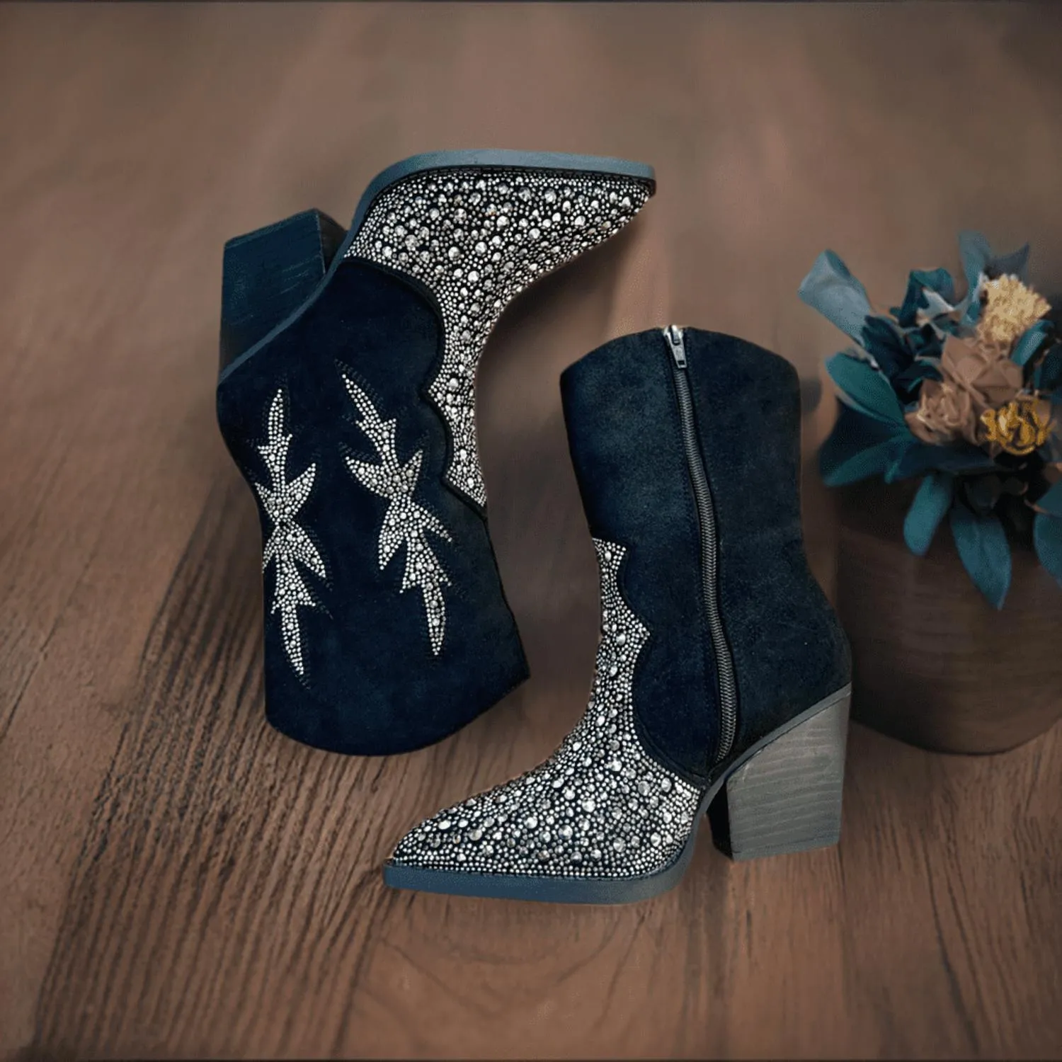 Women's Lux Rhinestone Booties In Black
