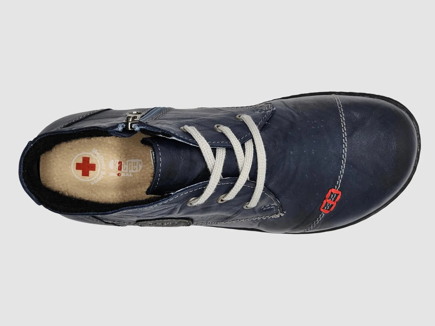 Women's Medical-Sole Wool-Lined Zip-Up Leather Boots In Navy
