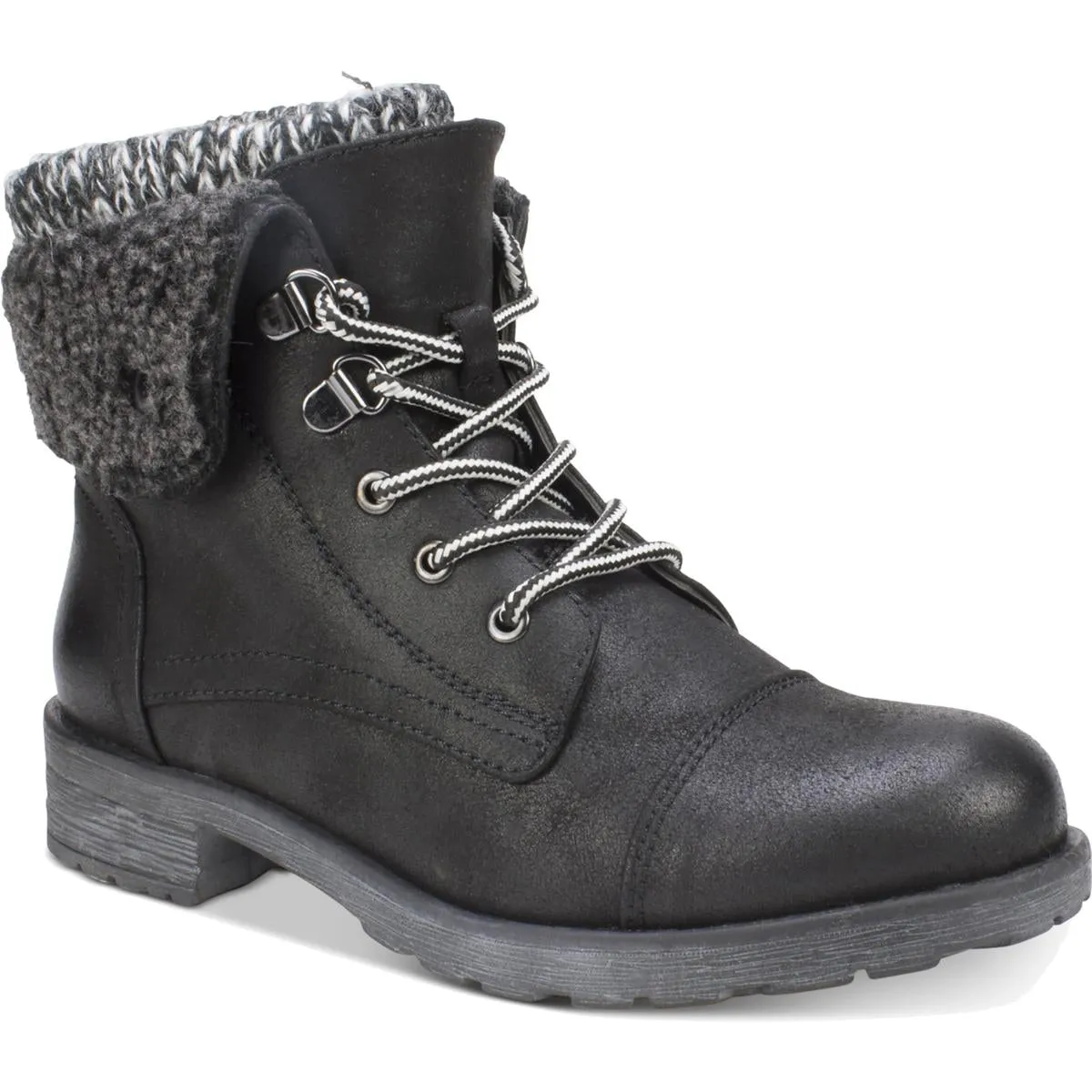 Womens Mixed Media Lug Sole Lace-Up Boot