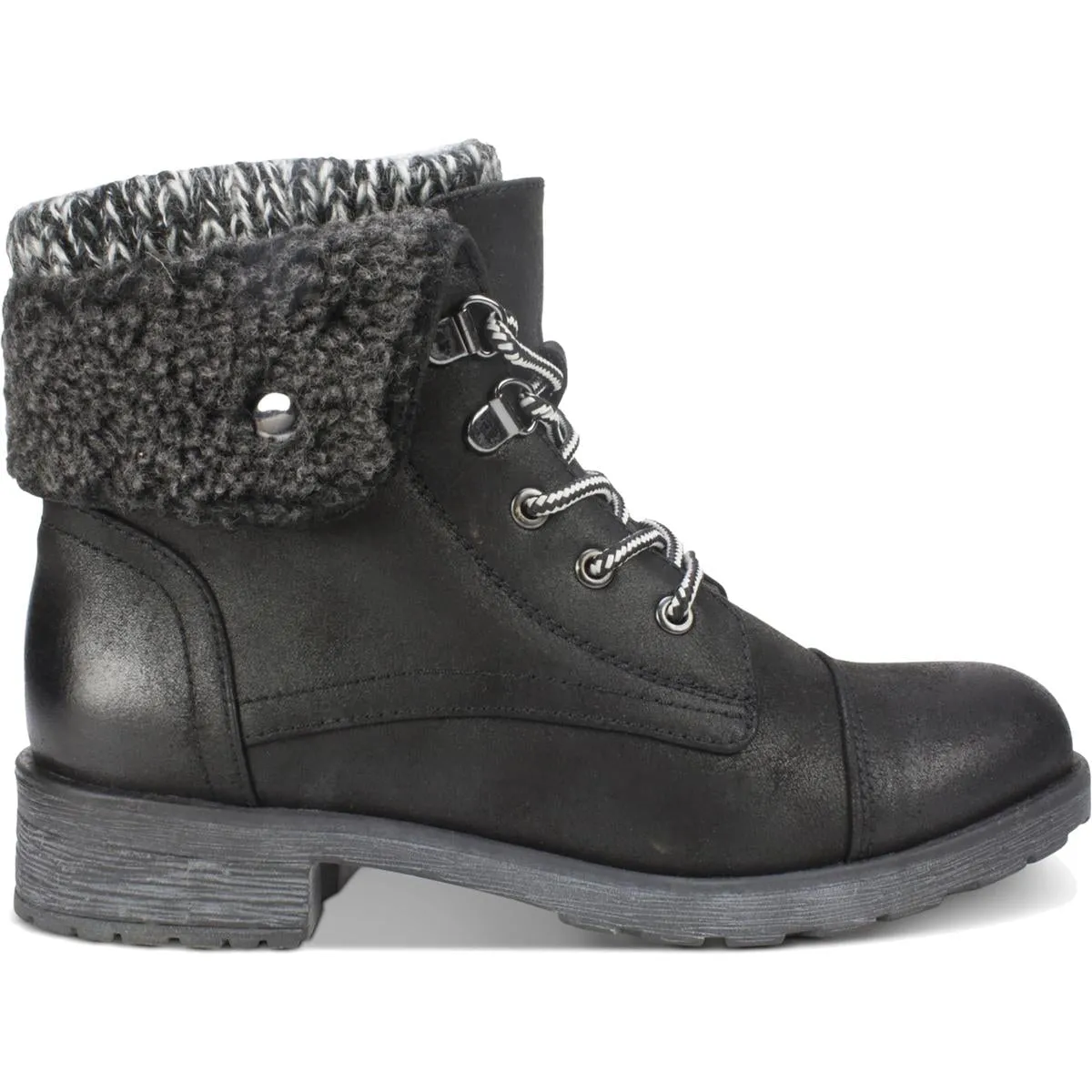 Womens Mixed Media Lug Sole Lace-Up Boot
