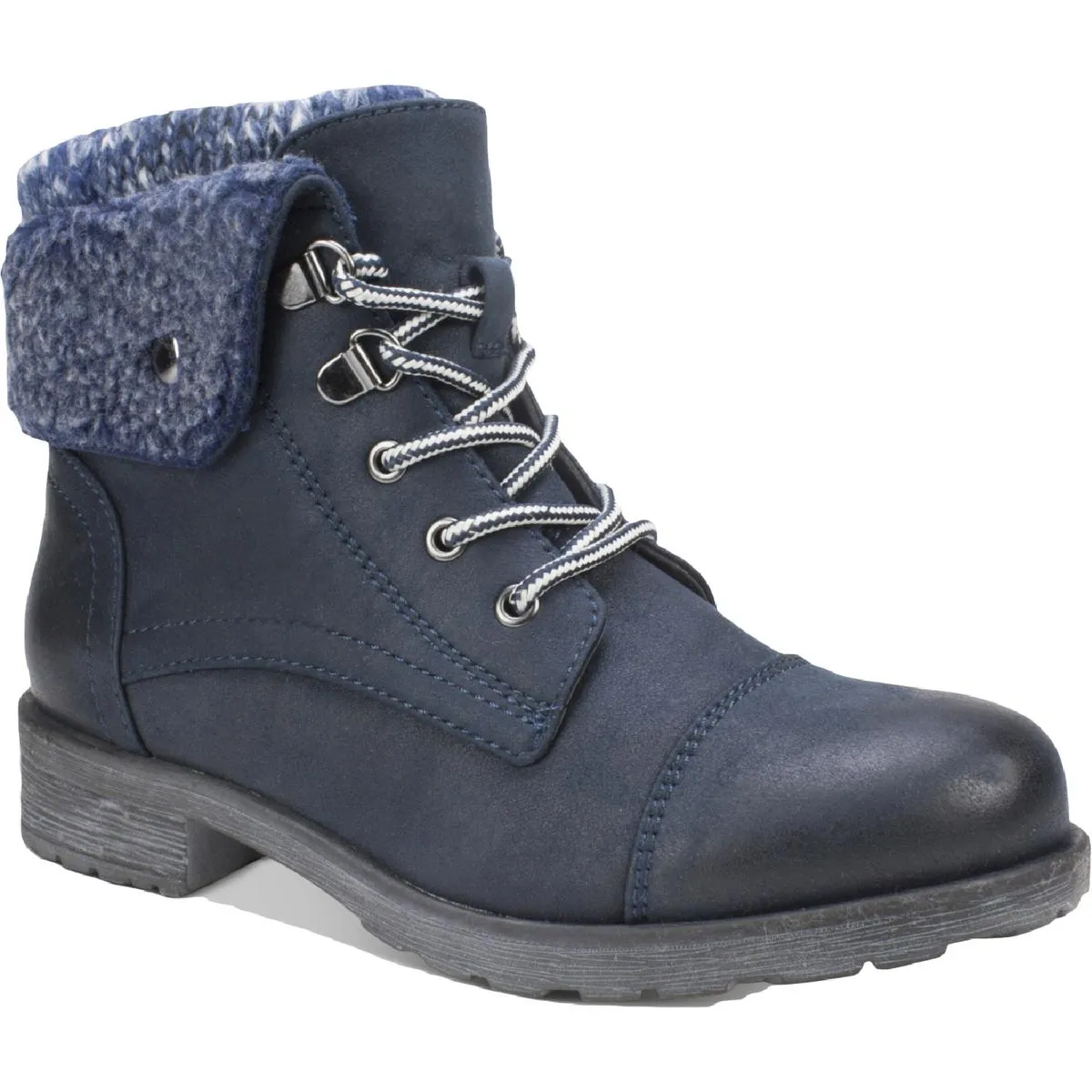Womens Mixed Media Lug Sole Lace-Up Boot