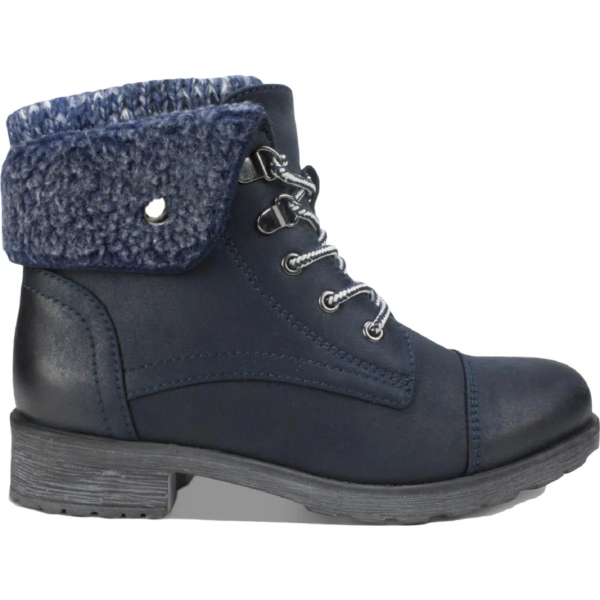 Womens Mixed Media Lug Sole Lace-Up Boot