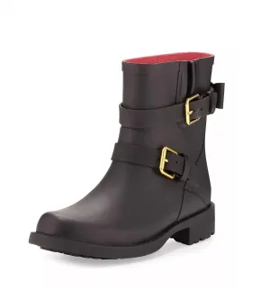 Women's Pamela Moto Rubber Rain Boots In Black