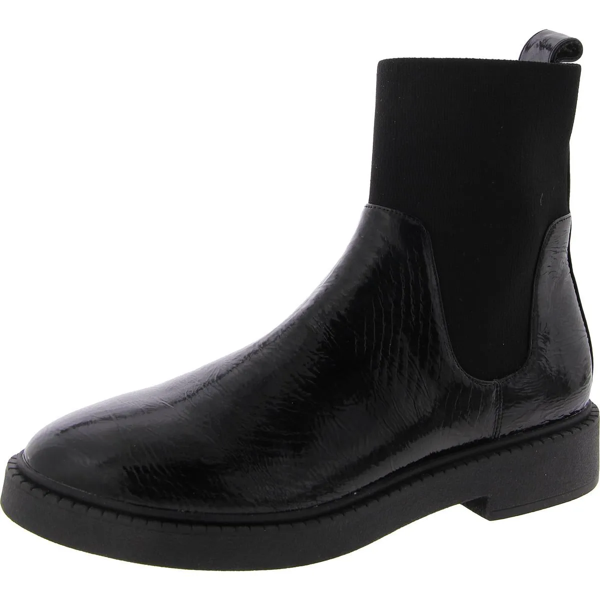 Womens Patent Pull On Chelsea Boots