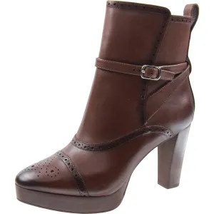 Womens Perforated Leather Mid-Calf Boots