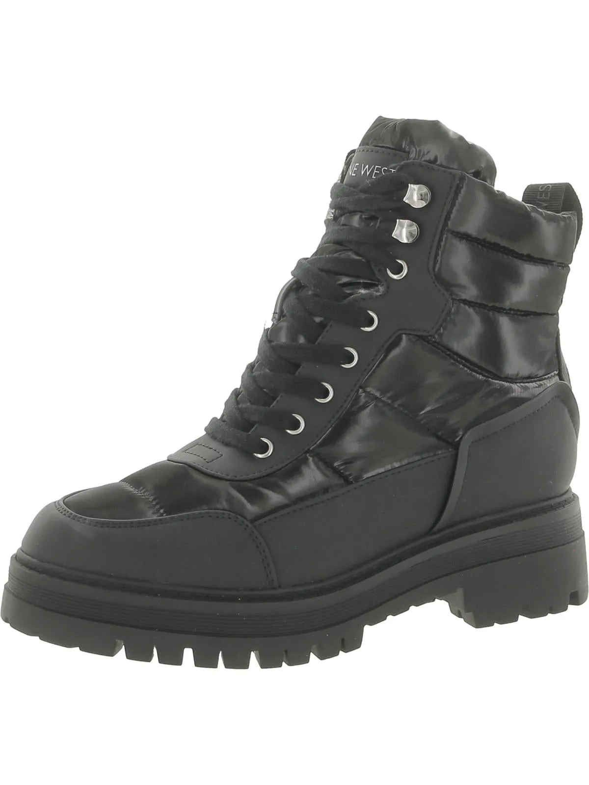 Womens Quilted Faux Fur Lined Combat & Lace-up Boots