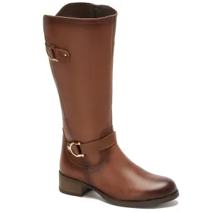 Women's Riding Boots With Metal Ornaments In Honey