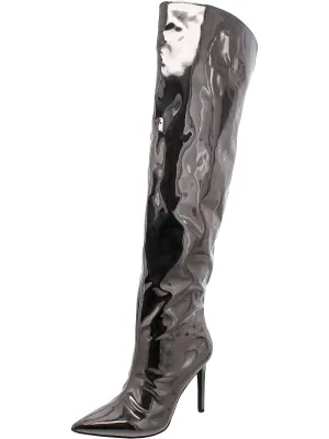 Womens Slip On Pointed Toe Knee-High Boots