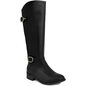 Womens Solid Faux Leather Knee-High Boots