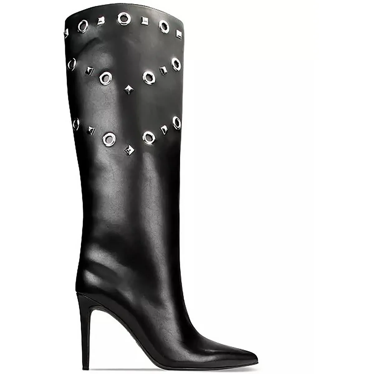 Womens Studded Faux Leather Knee-High Boots