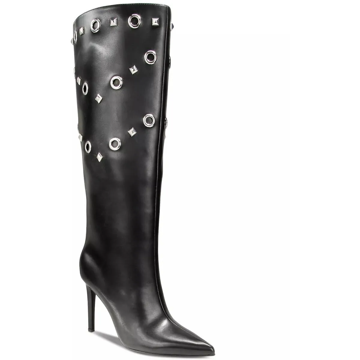Womens Studded Faux Leather Knee-High Boots