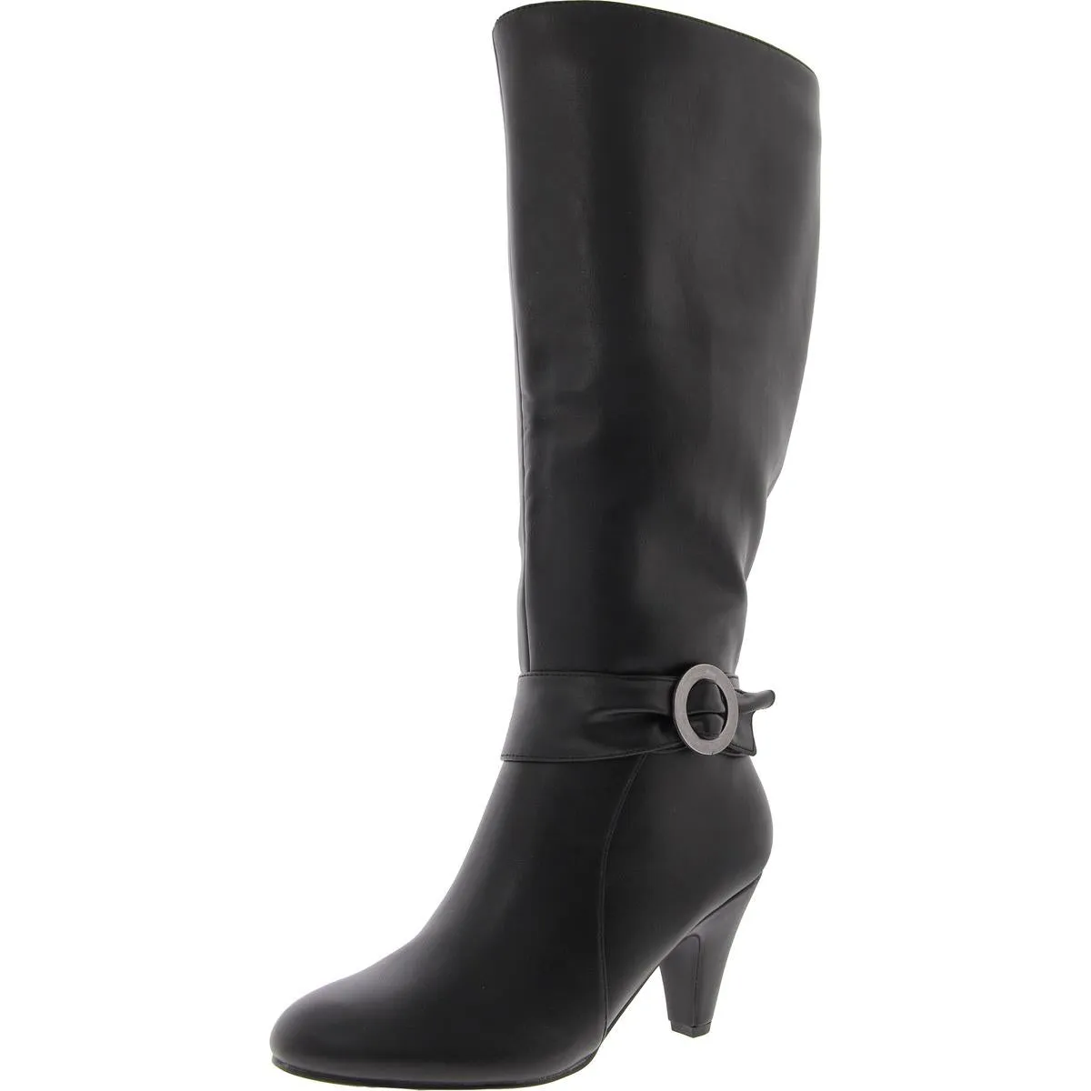 Womens Wide Calf Faux Leather Knee-High Boots