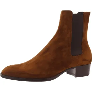 Wyatt Leather Chelsea Boots Mens Block Heel Suede Chelsea Boots